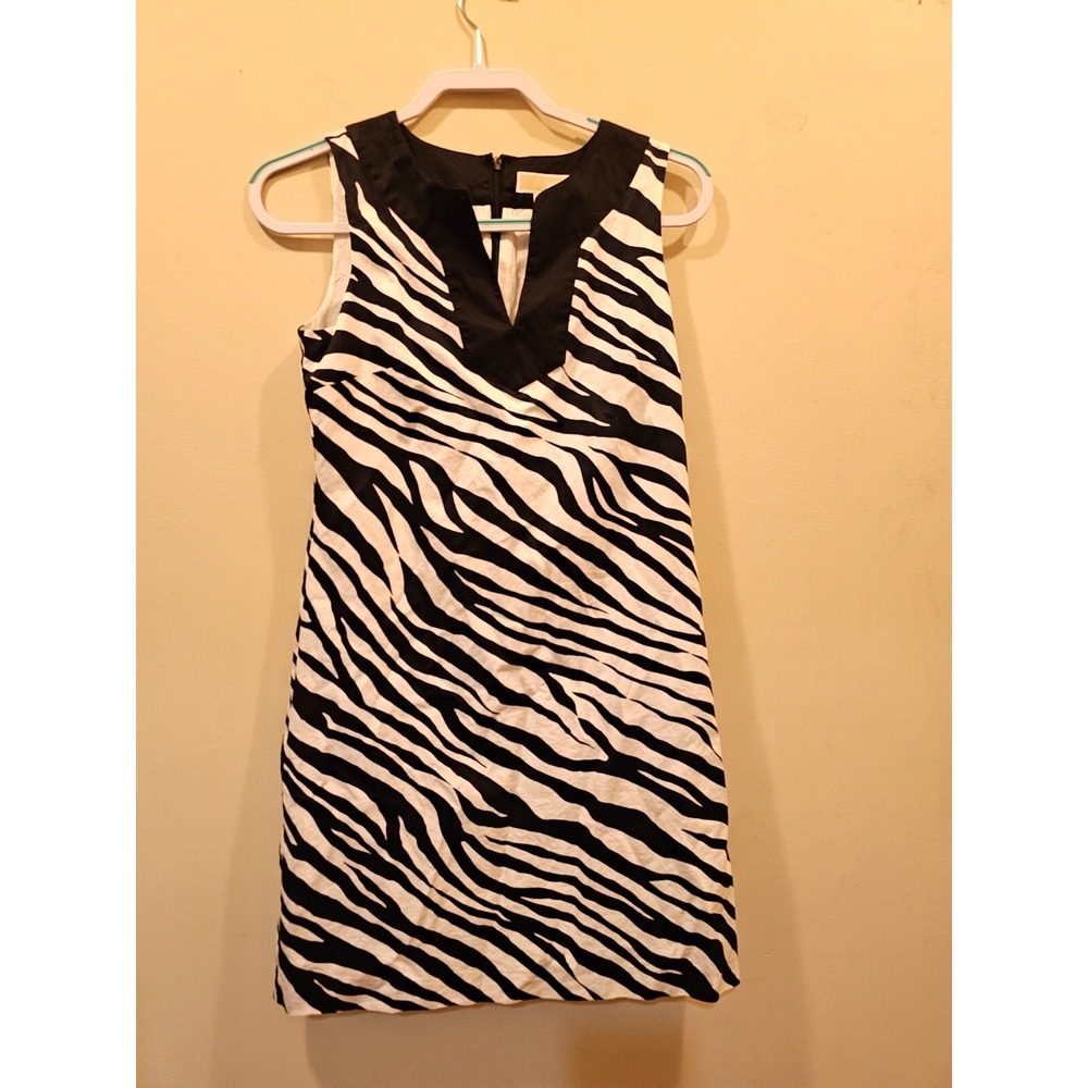 Michael Kors Shift Dress Womens 2 Black White Zebra Print Sleeveless Mini